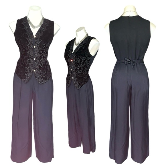 v i n t a g e :: Velvet Vest Bracade Embroidered Overall Back Tie - Picture 6 of 16